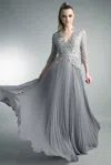 Basix Black Label V Neck Pleated Evening Gown