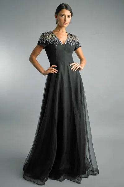 Basix Black Label V Neck Sequin Gown