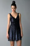 Basix Black Label V Neck Sequin Mini Dress In Blue