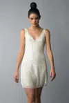 Basix Black Label V Neck Sequin Mini Dress In White