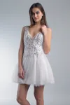 Basix Black Label V Neck Sequined Cocktail Dress
