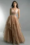 Basix Black Label V Neck Sequined Gown