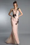 Basix Black Label V Neck Sleeveless Evening Dress