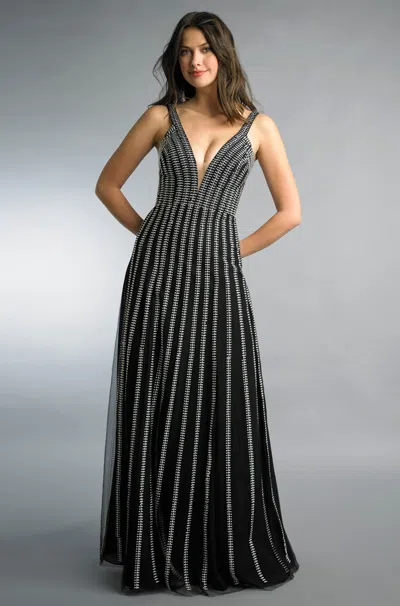 Basix Black Label V Neck Sleeveless Evening Dress