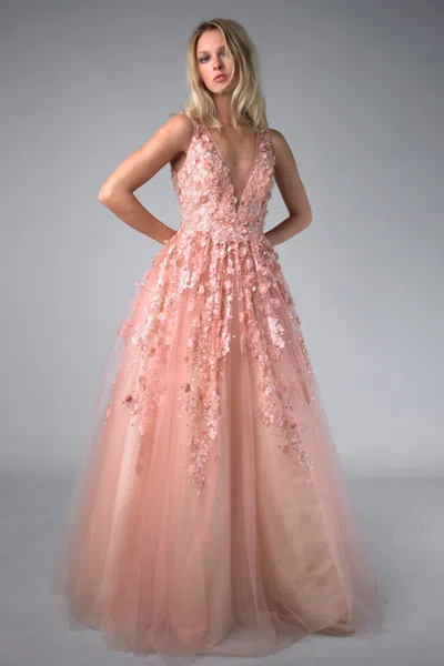 Basix Black Label V Neck Sleeveless Gown In Pink