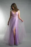 Basix Black Label V Neck Sleeveless Tulle Dress In Purple