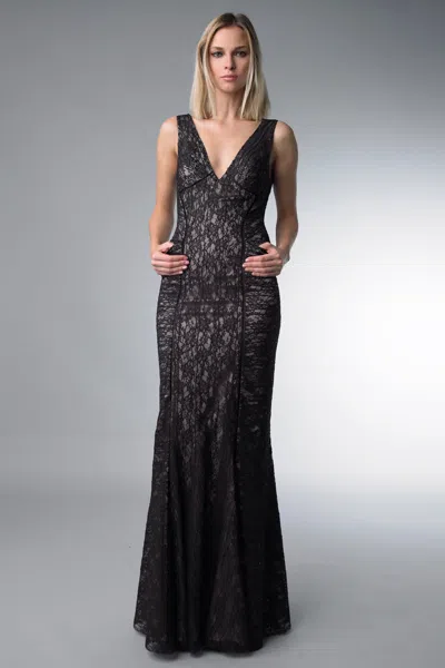 Basix Black Label V Neck Sleeves Gown In Black