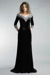 Basix Black Label Velvet Evening Gown With Crystal On Sleeves And Collar