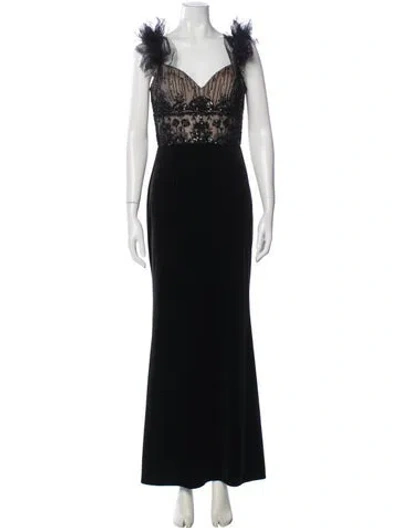 Pre-owned Basix Black Label V-neck Long Dress In Black