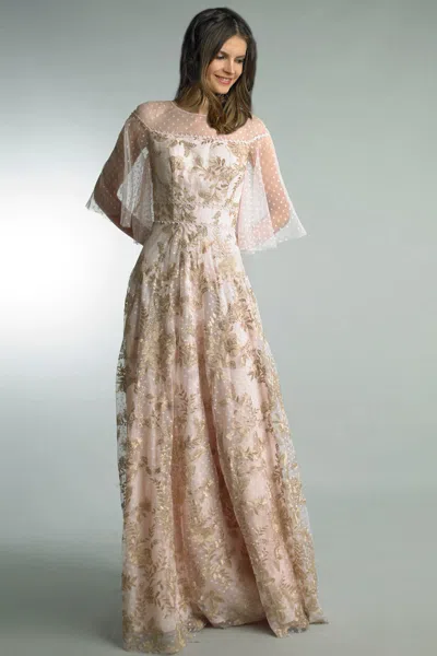 Basix Black Label Wide Sleeve Evening Gown In Pink
