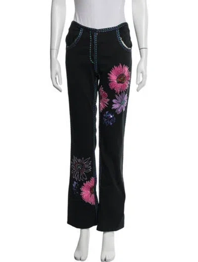 Pre-owned Basix Floral Print Flared Pants In Black
