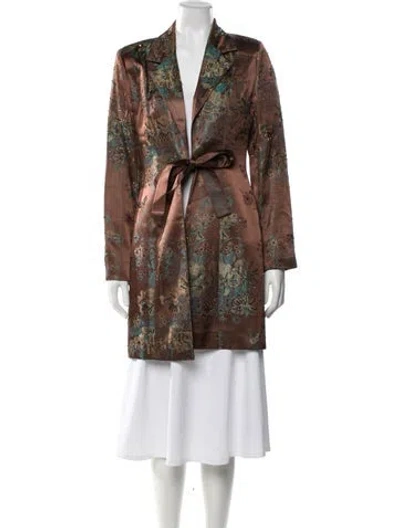 Pre-owned Basix Floral Print Jacket In Brown