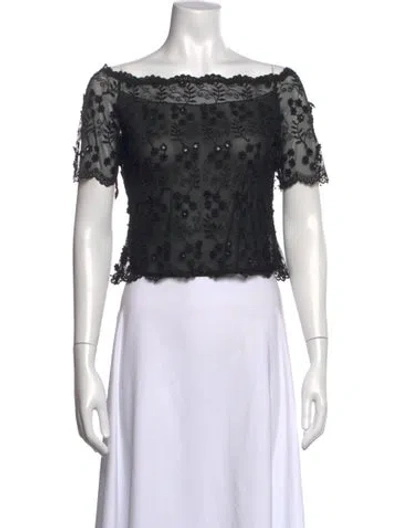 Pre-owned Basix Floral Print Off-the-shoulder Top In Black