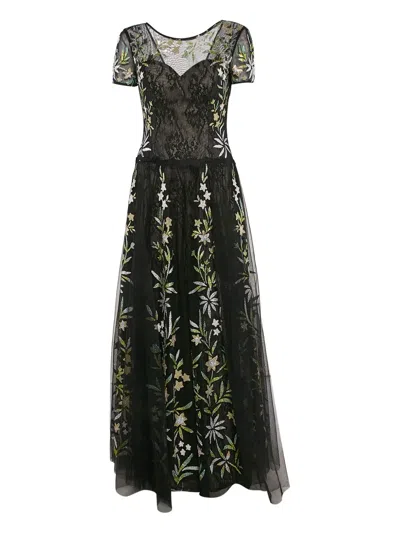 Pre-owned Basix Ii Vintage Floral Embroidery Tulle Dress In Black