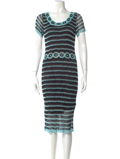 Pre-owned Basix Striped Midi Length Dress In Green