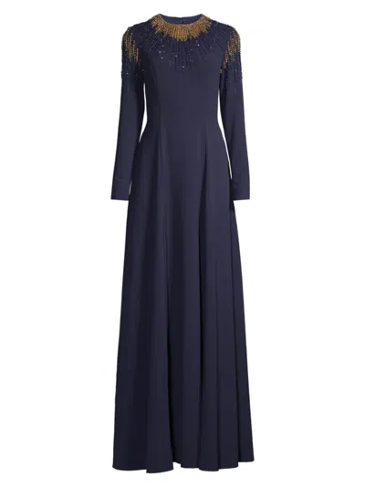 Basix Women's Embellished A-line Gown In Navy