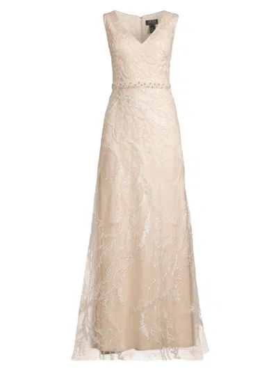 Basix Women's Embellished Lace Sleeveless Gown In Ivory