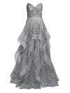 Basix Women's Printed Tulle Strapless Gown In White Black Animal