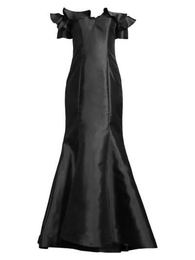 Basix Women's Taffeta Off-the-shoulder Trumpet Gown In Black