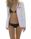 Bask Terry Cloth Toweling Blazer In White/pink
