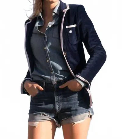 Bask Terry Toweling Blazer In Navy/white