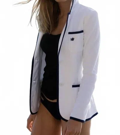 Bask Terry Toweling Blazer In White/navy