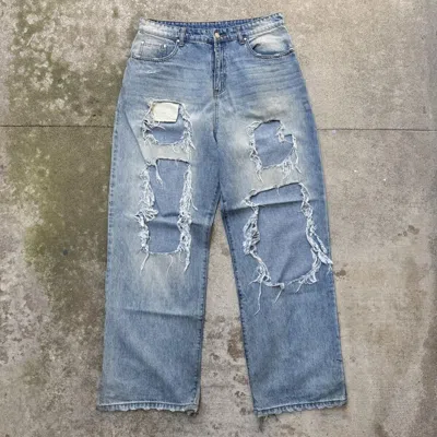 Pre-owned Basketcase Gallery Lax Blowout Denim Jeans Destroyed 34 In Blue