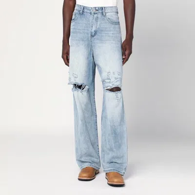Basketcase Gallery Light Blue Washed Jeans With Rips In Animal Print