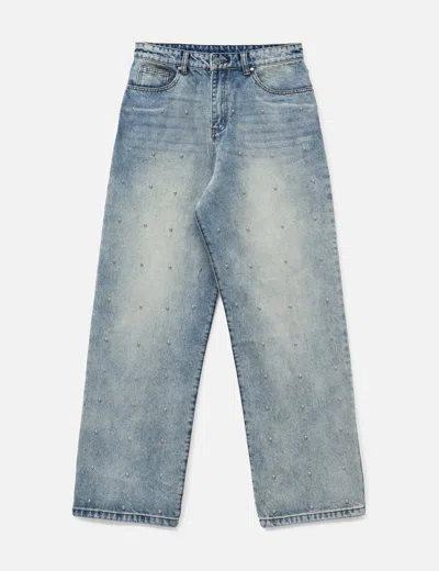 Basketcase Lax, Baggy Studded Denim In Blue
