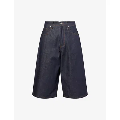 Basketcase Mens Indigo Breacher Leopard-print Pocket Denim Shorts In Blue