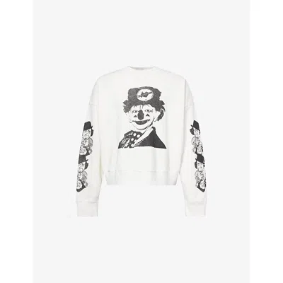 Basketcase Mens White Merrymaker Graphic-print Cotton-jersey Sweatshirts In Multi