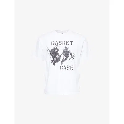Basketcase Mens White Printed Crew-neck Cotton-jersey T-shirt Xl