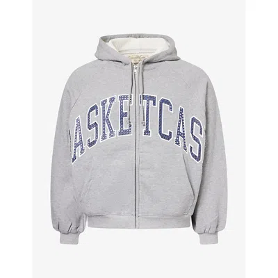 Basketcase Mens Logo-print Athletics Studded Full-zip Jersey Hoody Grey Xl In Gray