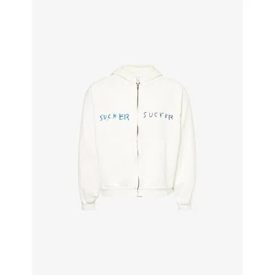 BASKETCASE MENS OFF-WHITE SUCKER GRAPHIC-PRINT COTTON-JERSEY HOODY XL