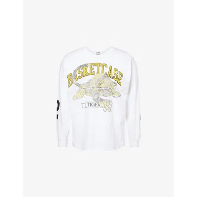 Basketcase Mens Tiger-print Crew-neck Cotton-jersey T-shirt White
