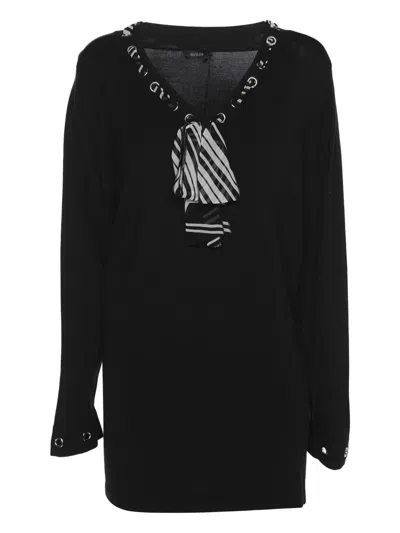 Pre-owned Basler Drawstring Eyelet Jersey Top In Black