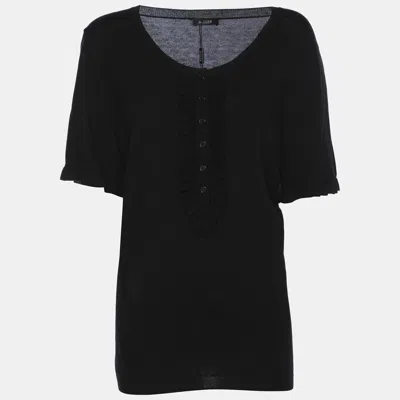 Basler Black Stretch Knit Ruffle Detail Tops In Multi