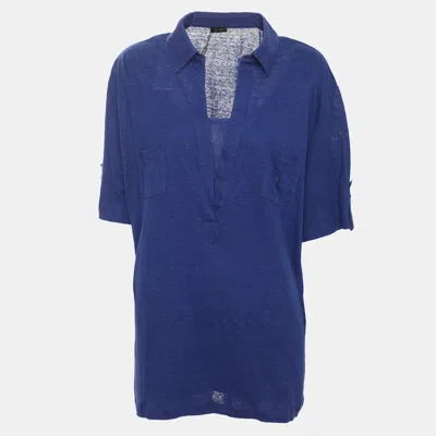 Pre-owned Basler Blue Linen Tops Xxxl
