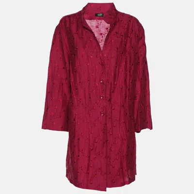 Basler Fuchsia Linen Blend Embroidered Shirt In Red