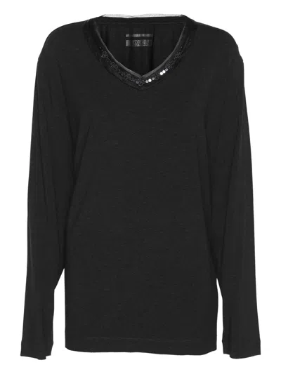 Pre-owned Basler Neckline-embellishment Sweater In Gray