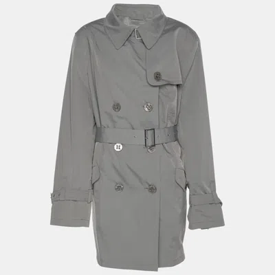 Pre-owned Basler Grey Nylon Belted Double Breasted Trench Coat Xl In Gray