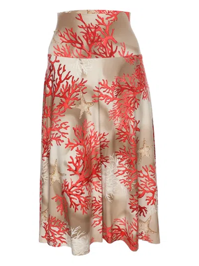 Pre-owned Basler Printed Jersey Midi Skirt In Neutral