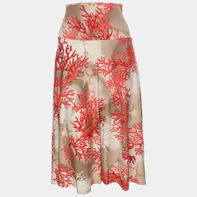 Basler Orange/beige Coral Print Jersey Midi Skirt
