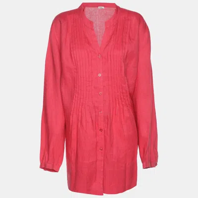 Basler Red Linen Pintuk Plain Long Sleeve Shirt