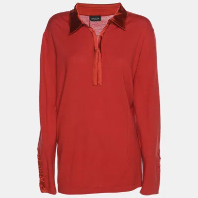 Basler Red Stretch Knit Long Sleeve Sweater In Brown