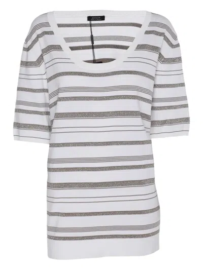 Pre-owned Basler Striped-pattern Scoop-neck T-shirt In White
