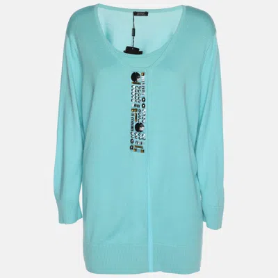 Basler Turquoise Stretch Knit Full Sleeve Shrug In Blue