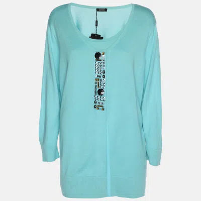 Pre-owned Basler Turquoise Stretch Knit Full Sleeve Shrug Xl In Blue