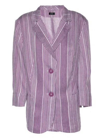 Pre-owned Basler V-neck Butto-fastening Striped Blazer In Purple