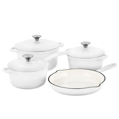 Basque Enameled Cast Iron Cookware Set, 7-piece Set In White